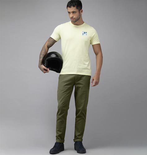 Men Olive Green Slim Tapered Fit Chinos